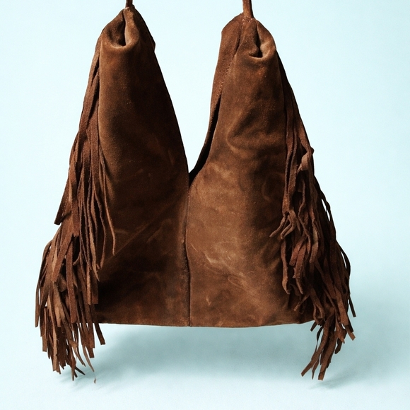 Divina Firenze Handbags - Brown Suede Fringe Hobo Bag